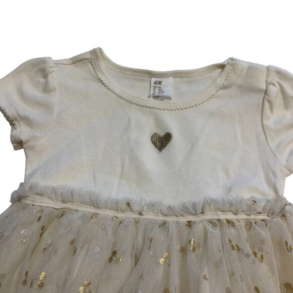3/$25 ❥ H&M Tulle-skirt Jersey Short Sleeve Dress Cream White Print Cotton 18M - Picture 5 of 7